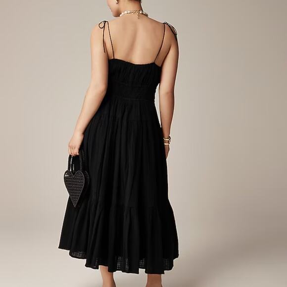 NWOT JCrew Black Clio Dress in Textured Gauze Tie Shoulder Midi Dress Size Small - Picture 2 of 8